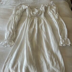 The Sleeper size medium white linen puff sleeve dress with slip (NEVER WORN)
